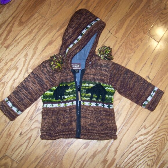 Kyber Kids Sherpa Hoodie wool/fleece Nepal jacket sweater zip S 100% wool